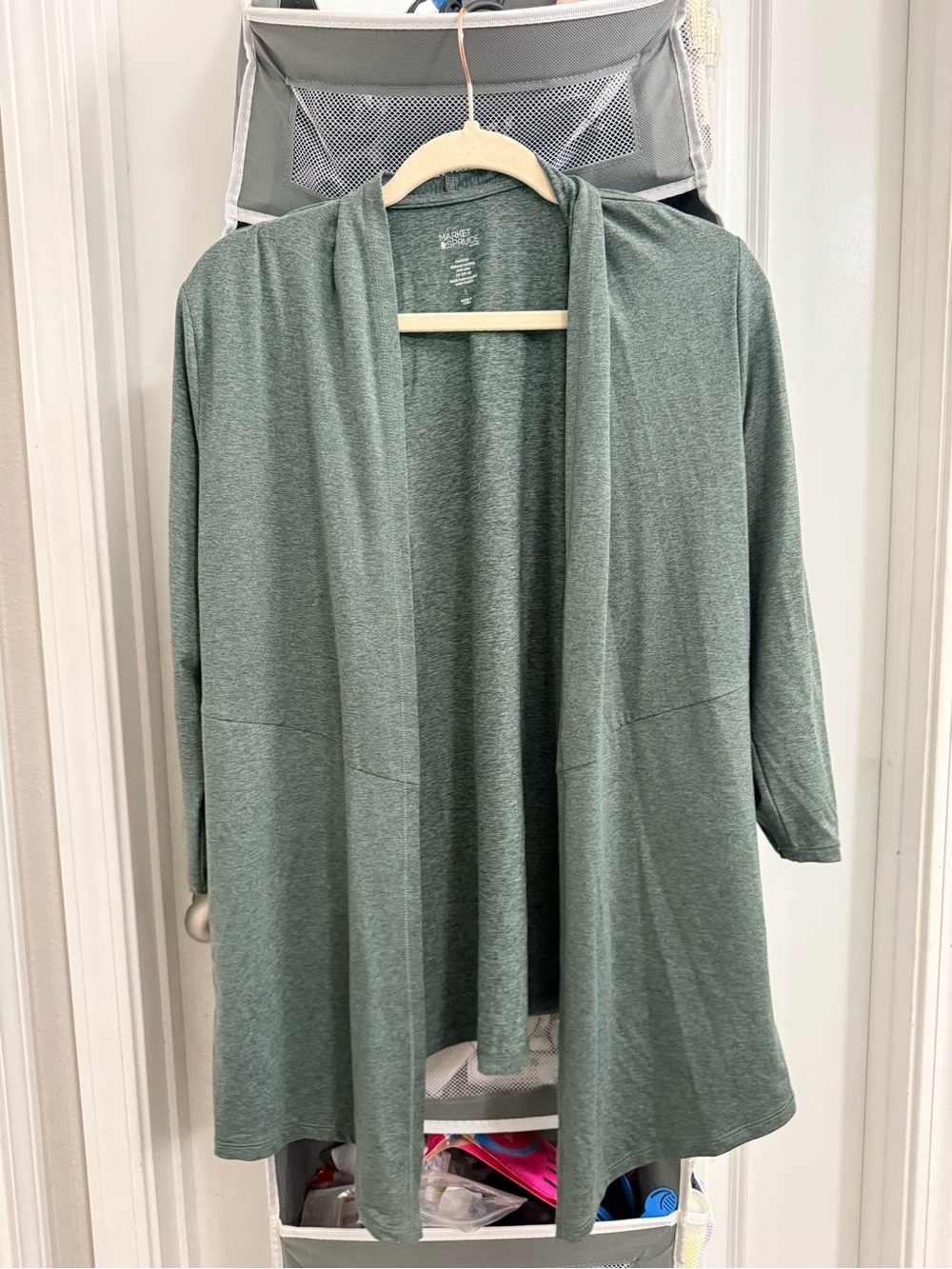 Market & Spruce Open-Front Green Drape Cardigan